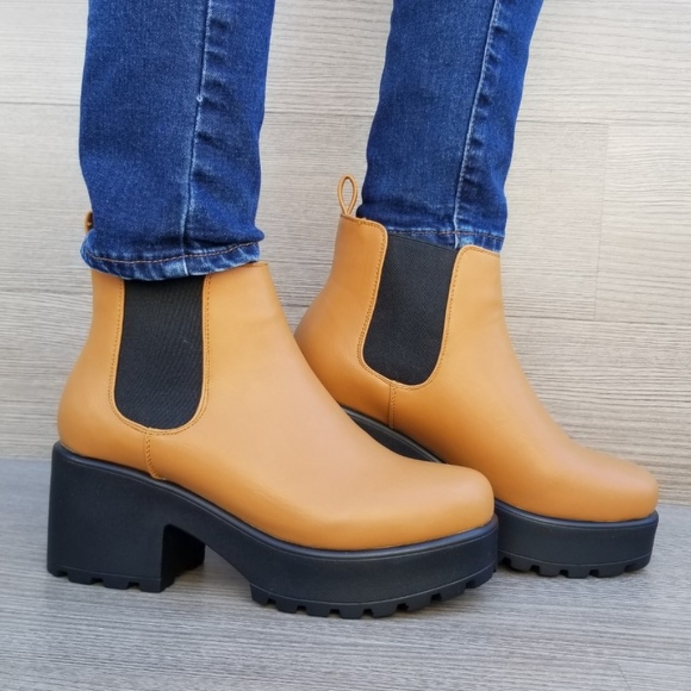 90s Grunge Chunky Heel lug Platforn booties-V - Picture 4 of 6